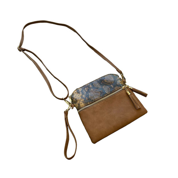 Jen and Co Tara mixed Media Snake Skin Crossbody/ Wristlet Handbag - Picture 7 of 10